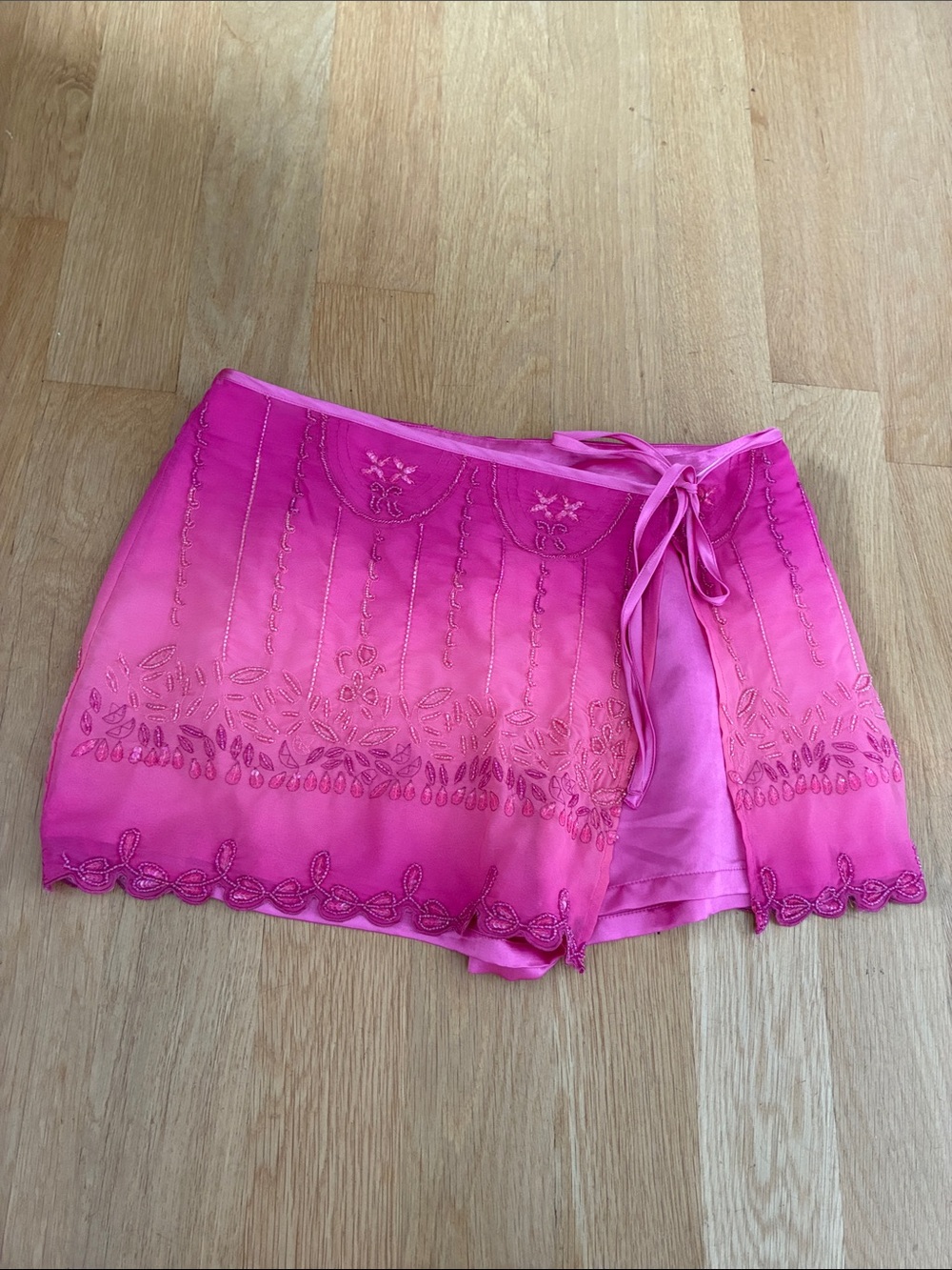 Free People Pink Embroidered + Sequin Wrap Skort